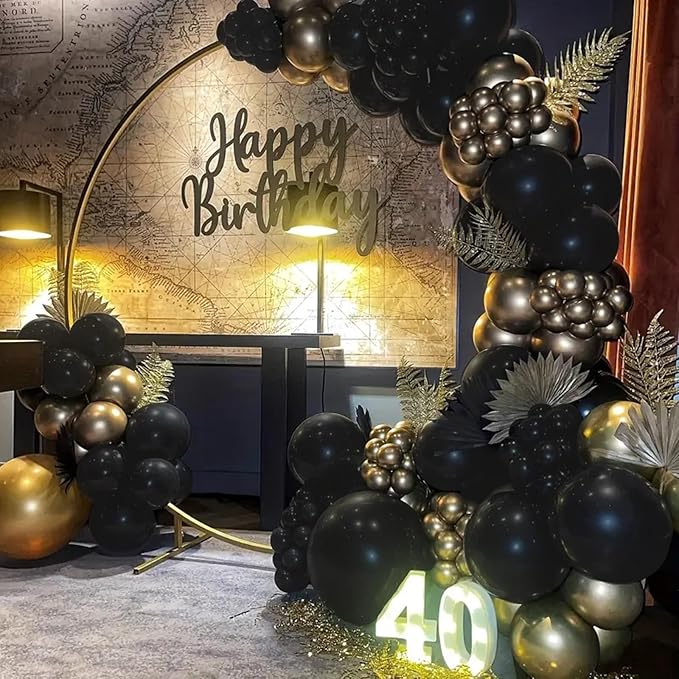140pcs Balloon Arch Kit, Black Balloons of Different Sizes Pack of 18 12 10 5 Inch Party Balloon Kit for Birthday Party or Balloon Arch as Graduation Wedding Baby Shower Anniversary Party
