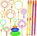 Lenwen 16 Pcs Giant Bubble Wands Kit Big Maker Toy Large Gigantic Bubble Wands with Refill and Tray for Summer School Birthday Outdoor Playtime Fun Activity Party Favors(Assorted)