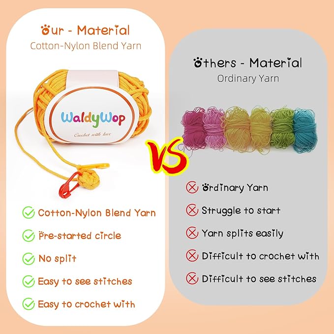 WaldyWop Beginner Crochet Kit for Kids: Easy Crocheting Starter Kits for Girls - Learn to Crochet Set w/Step-by-Step Video - Complete Knitting Kit, Easy Crochet Yarn, Birthday Gifts for Women