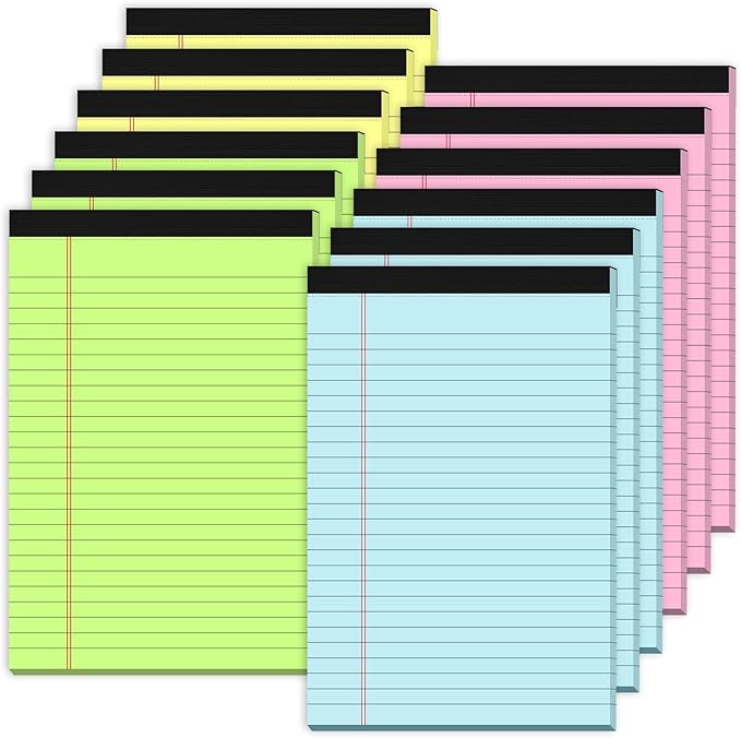 12 Pack Small Note Pads 5x8, Small Colored Legal Pads 5x8 College Ruled, Perforated Legal Notepads, 30 Sheets/Pack Writing Pads 5x8, Colored Notepads 5 x 8 Lined Paper Pads for Office Supplies