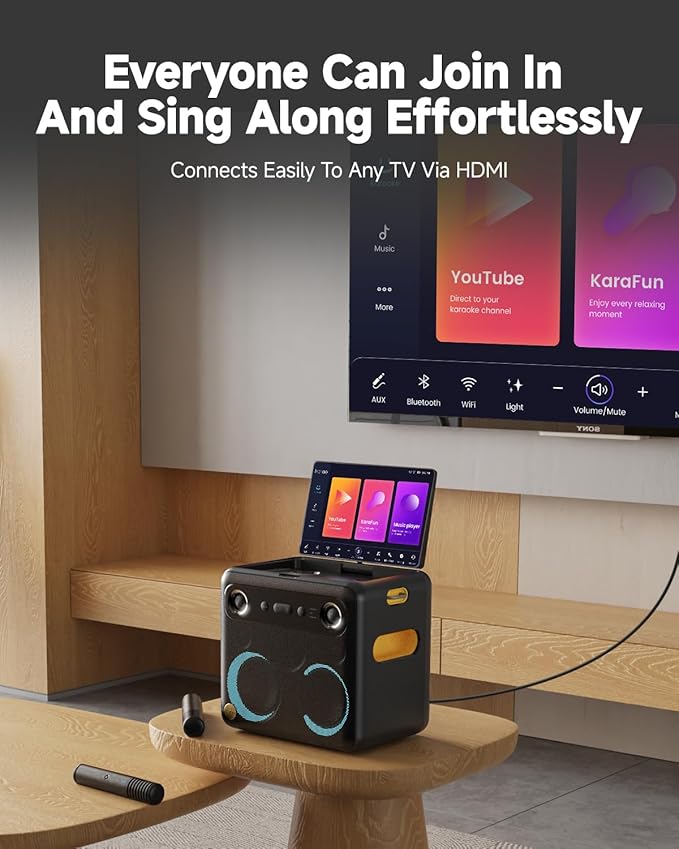 Karaoke Machine with Microphone Stand, Portable Bluetooth Speaker for Party, Backyard, Karaoke System with 2 Wireless Microphone for Adults Kids, for Women, Men, Singing Lovers