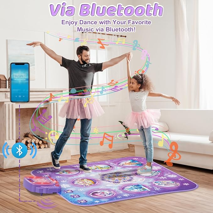 Dance Mat for 3-12 Year Old Girls, Frozen Dance Pad with Wireless Bluetooth, Purple Electronic Music Princess Toys Birthday for Kids and Toddlers Ages 3 4 5 6 7 8 9 10 +