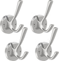 Brushed Nickel Wall Hooks, 4 Pack Heavy Duty Coat Towel Hook Metal Double Hook Wall Mounted Hanging, Bath Towel Hooks for Entryway Cubicle Bathroom Closet Garage