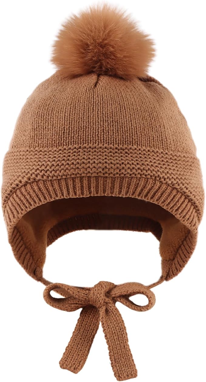 Basic Winter Baby Beanie Gloves Boys Girls Knitted Hat Pompom Kids Earflap Hats Warm Infant Toddler Beanie Mittens Set