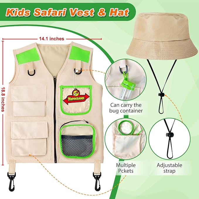Kids Explorer Kit & Bug Catcher Kit, Kids Camping Gear for Kids, Outdoor Exploration Set with Vest & Hat, Ideal Outdoor Camping Adventure Toys for Ages 3 4 5 6 7 8 Boys Girls