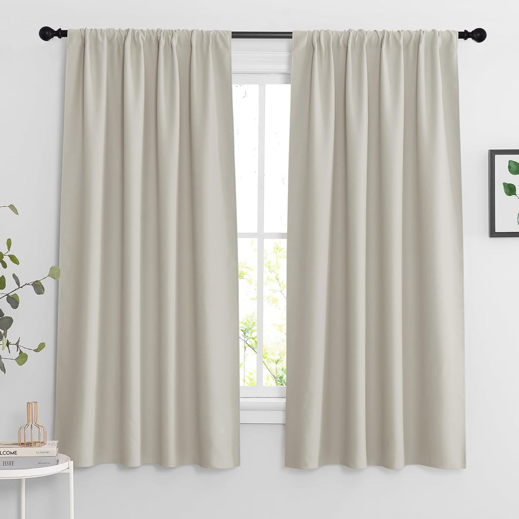 RYB HOME Curtains for Bedroom 84 inches Long, Blackout Thermal Insulating Window Treatment Drapes for Living Room Bathroom Basement Laundry Classroom, W 42 x L 84, Beige, 2 Panels