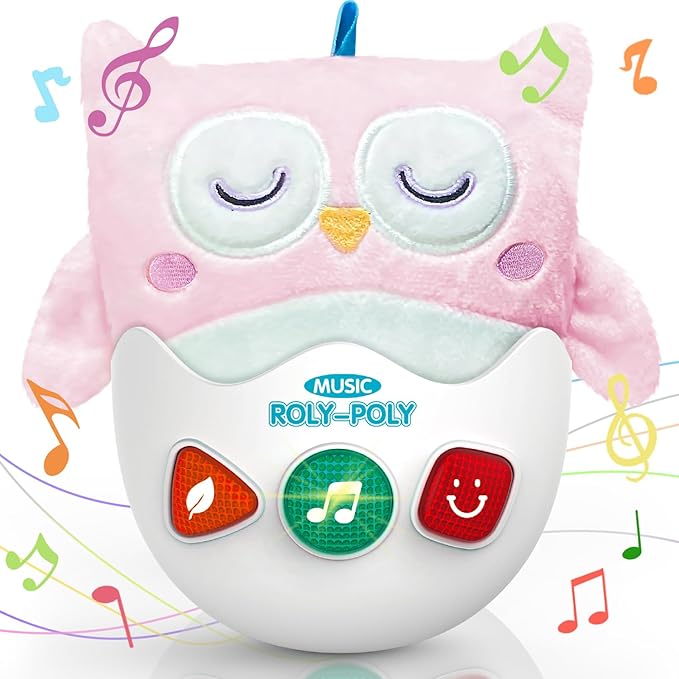 Baby Toys 0-6-12 Months, Plush Owl Stuffed Animal Musical Toys with Light & Sounds, Infant Roly-Poly Sensory Birthday Easter Egg Gift for Newborn Boys & Girls