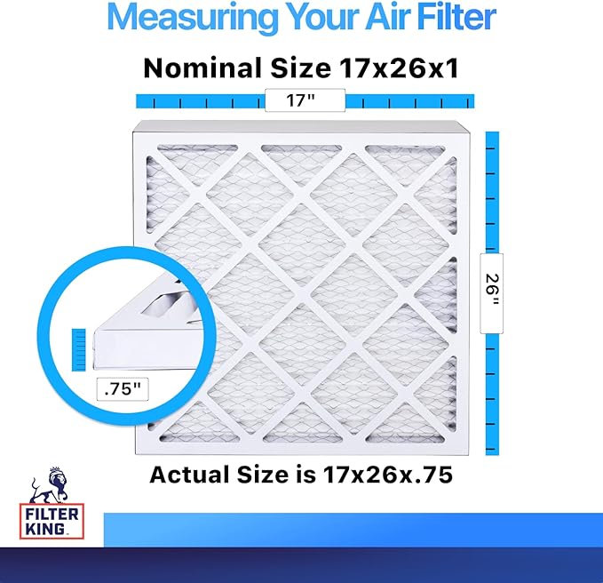 Filter King 17x26x1 Air Filter | 4-PACK | MERV 8 HVAC Pleated A/C Furnace Filters | MADE IN USA | Actual Size: 17 x 26 x .75"