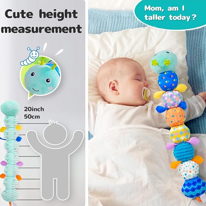 Baby Sensory Toys 0-12 Months, Plush Toys with Music and Rattle, Suitable for Newborn Baby Tummy time, can be Used as a Newborn Birthday, Holiday, Baptism Gift (Blue Caterpillar)