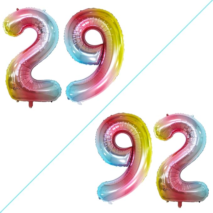 GOER Number 29 Balloons for 29th Birthday Party Decorations,42 Inch Jumbo Foil Helium 92 Balloons for 92nd Birthday Party Decoration (Rainbow)