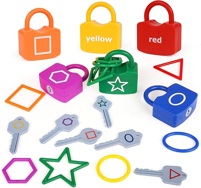 Shape Sorting Matching Learning Locks Toys, Toddler Montessori Educational Toy Geometric Shape Matching Recognition Color Sorting Toy Set, Preschool Locks and Keys Learning Game (Shape Matching)