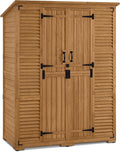 Macrout Large Outdoor Storage Cabinet with 6 Shelves (4.8 x 2.2 x 6.5 ft), Outside Storage Shed with Lock, Wooden Garden Shed for Yard Patio Lawn, 1738 (Natural)