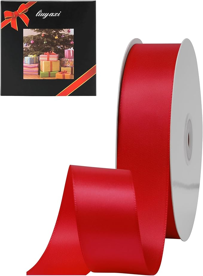 LIUYAXI Hot Red Double Faced Satin Ribbon, 1" X Continuous 25 Yards, Ribbons Perfect for Gift Wrapping Wedding Bouquet Decor DIY Craft Bow Making & Other Projects