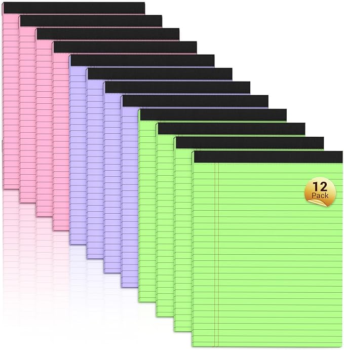 Legal Pads 8.5 x 11 Colored Notepad, 12 Pack Wide Ruled Lined Paper, Micro Perforated Writing Pads, 30 Sheet/Note Pads, Pink Legal Pad 8.5 x 11 Notebook Paper Tablet for School