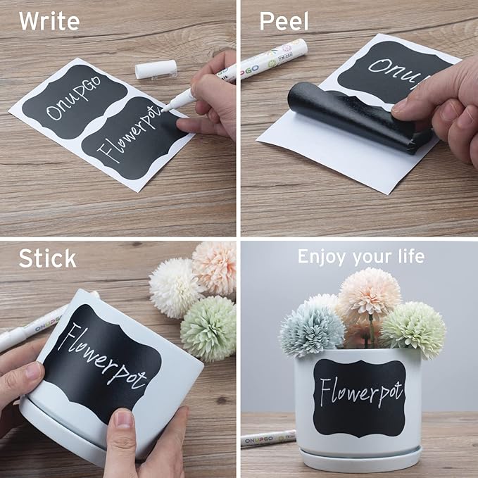 ONUPGO Chalkboard Labels (48 Pack), 4" x 3" Reusable Blackboard Stickers, Waterproof Chalkboard Sticker for Jars, Parties Decoration, Craft Rooms, Weddings, Storage, Organize Your Home & Kitchen