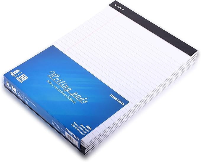 Mintra Office Legal Pads - ((BASIC WHITE 6pk, 8.5in x 11in, WIDE RULED))