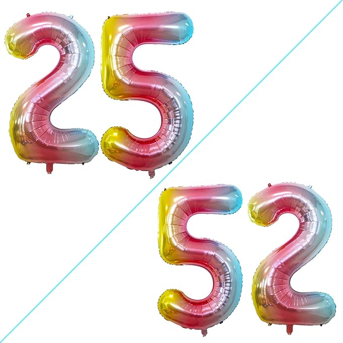 GOER Number 25 Balloons for 25th Birthday Party Decorations,42 Inch Jumbo Foil Helium 52 Balloons for 52nd Birthday Party Decoration (Rainbow)