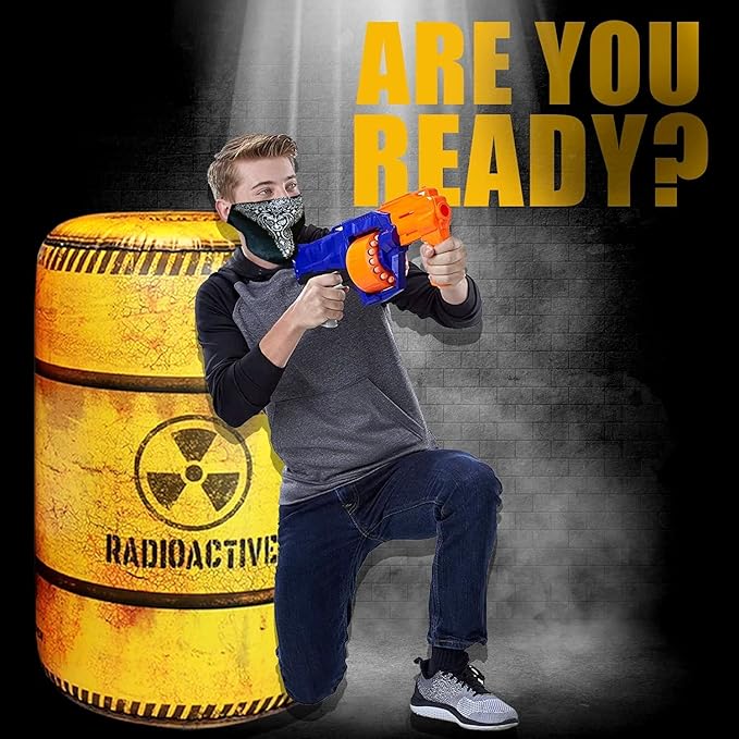 Barrels Inflatables Set, Combat Battlefield Compatible with Nerf, Laser tag, Water Gun, Dart Gun, Perfect for Boys and Girls Birthday Activities, Suitable fot Kids and Adults