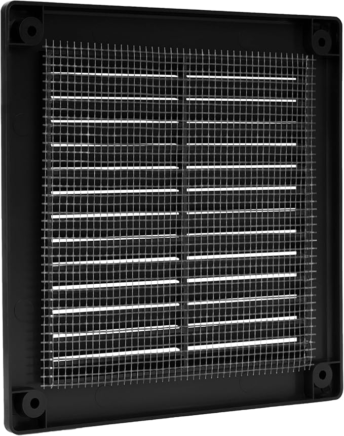 Repa Market 6 x 6 Inch (Outer) Black Square Air Vent Cover - Pack of 2 Plastic Fresh Air Intake Vent - AC Cover with Nylon Mesh Screen, Wall, Ceiling HVAC Return Air Register, Modern Soffit Vents