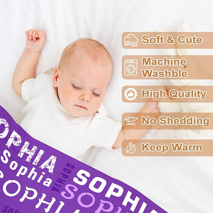 Ship Next Day, Custom Blanket with Name - Printed in USA, Personalized Baby Blankets for Girls, Ultra-Soft Cozy Fleece Blankets, Christmas Birthday Gifts for Boys & Girls Kids Teen Girl