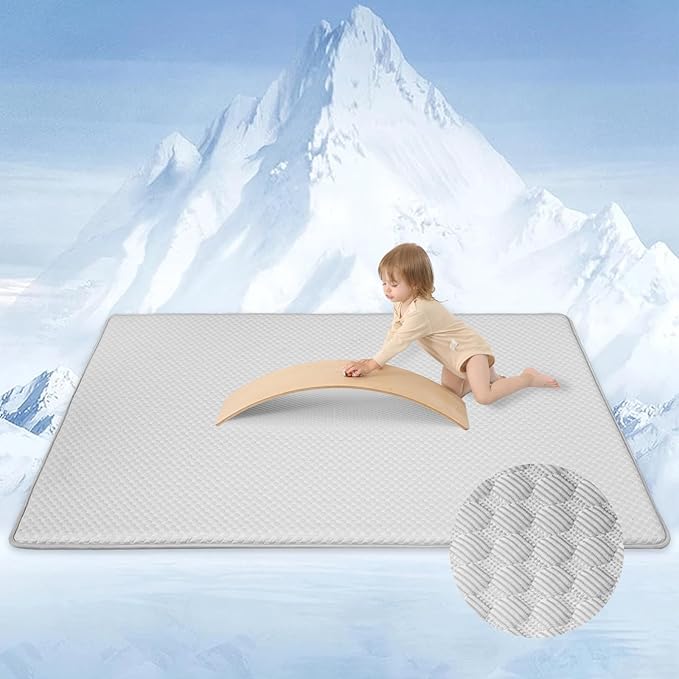 Baby Play Mat for Summer,1.3 Thick Memory Foam Cooling Floor Tummy Time Mat, Soft & Breathable, Non-Slip Rectangular for Toddlers’ Playtime & Rest(Grey,59"x79")