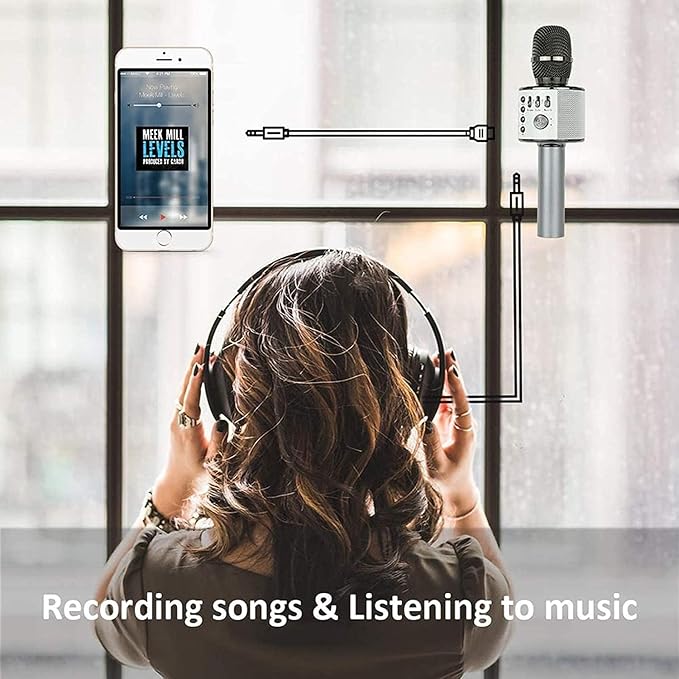 BONAOK Wireless Bluetooth Karaoke Microphone,3-in-1 Portable Handheld Karaoke Mic Speaker Machine Home Party Birthday for All Smartphones Q37 (Space Gray)