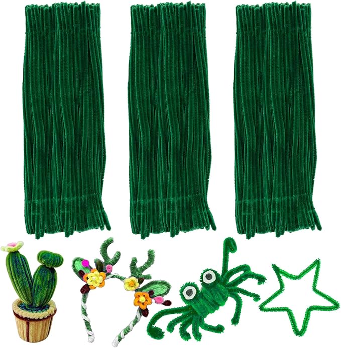 Green Pipe Cleaners,200pcs Chenille Stems,Craft Pipe Cleaners,Green Chenille Stems,Set of Bulk Craft Supplies for DIY Flowers,Arts,Crafts,Decorations,Toys for Ages 5-7