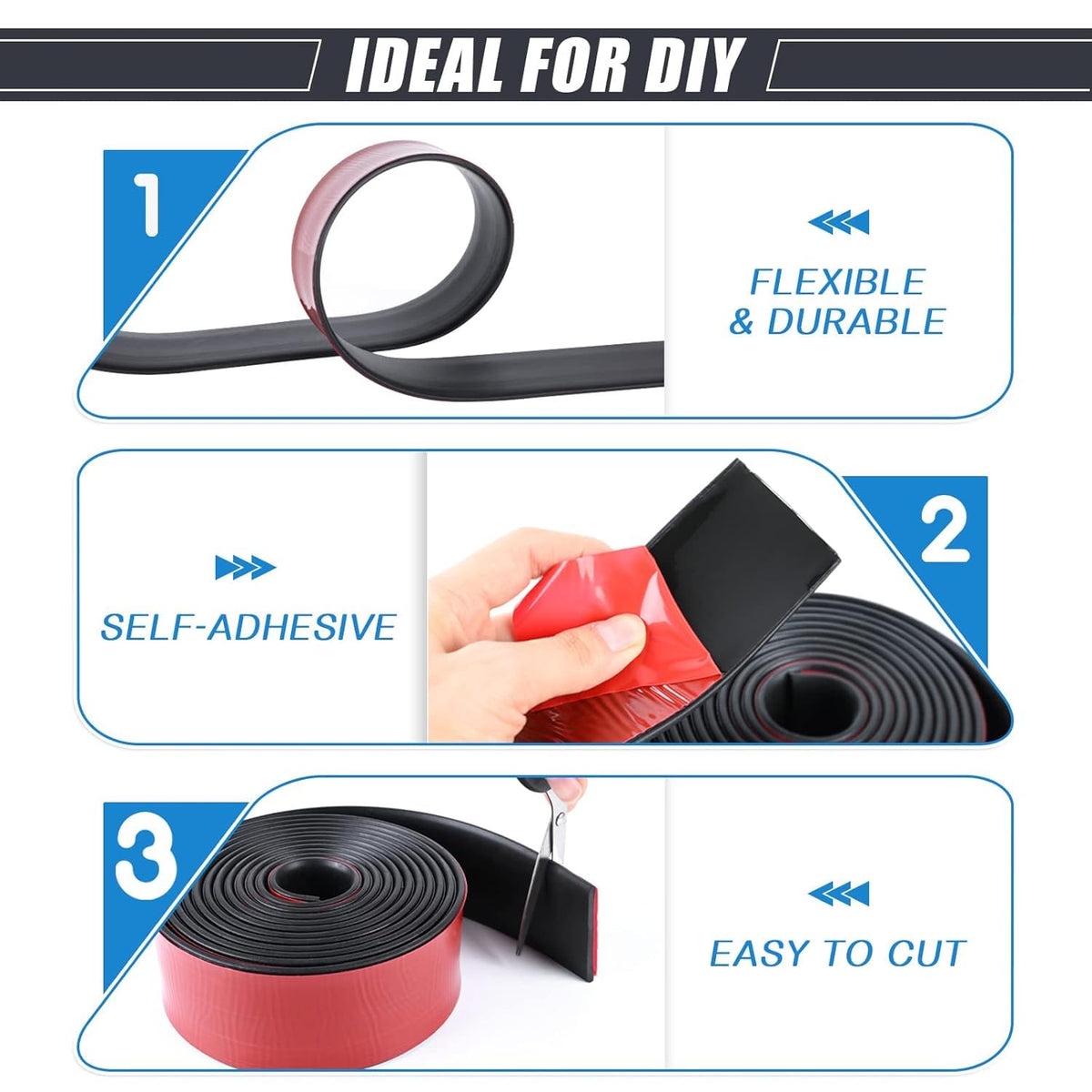 Neoprene Rubber Strips Self Adhesive Sheets, Rolls & Strips with Adhesive Backing Rubber Pads Self Stick Seal Gasket Tape for Matting Padding - 1" Wide x 1/20" Thick x 10' Long