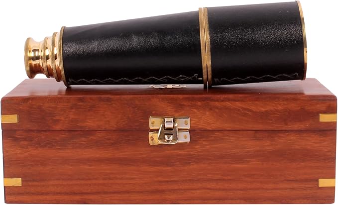 24" Handheld Nautical Brass Telescope with Wooden Box - Pirate Collectibles.