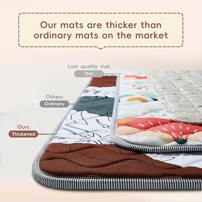 Baby Play Mat - Thicken 50x50 Inch Soft Foam Crawling Mat for Playpen & Floor, Non-Slip Waterproof Activity Playmats for Infants & Toddlers, Portable Foldable & Machine Washable, Boho Design