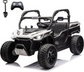 sopbost 24V 10Ah 2 Seater Ride On Car with Remote Control Battery Powered Ride On Toy Electric Kids UTV with Large Dump Bed, 4x75W Motors, White & Black