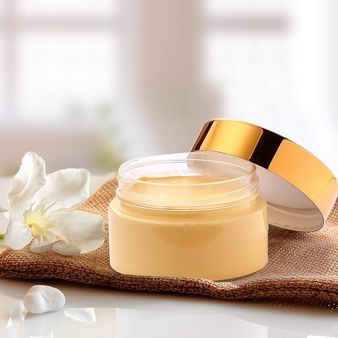 SATINIOR 24 Pieces Empty Clear Plastic Jars with Lids Round Storage Containers Wide-Mouth for Beauty Product Cosmetic Cream Lotion Liquid Butter Craft and Food (Gold Lid,1 oz)
