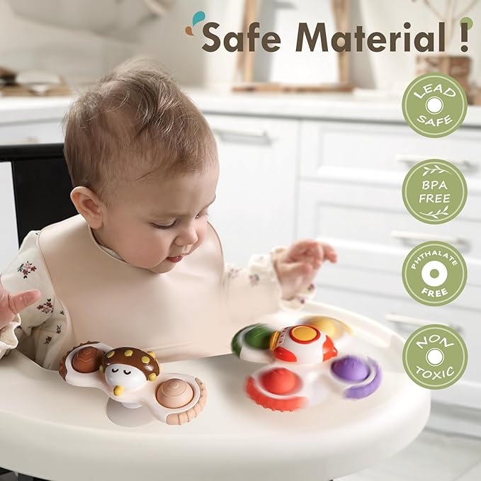 ALASOU 3PCS Pop Suction Cup Spinner Toys for 1 Year Old Boy Girl|Novelty Spinning Tops Toddler Toys Age 1-2|Sensory Baby Bath Toy for Toddlers 1-3|12 18 Months Boy Birthday Gift for Infant