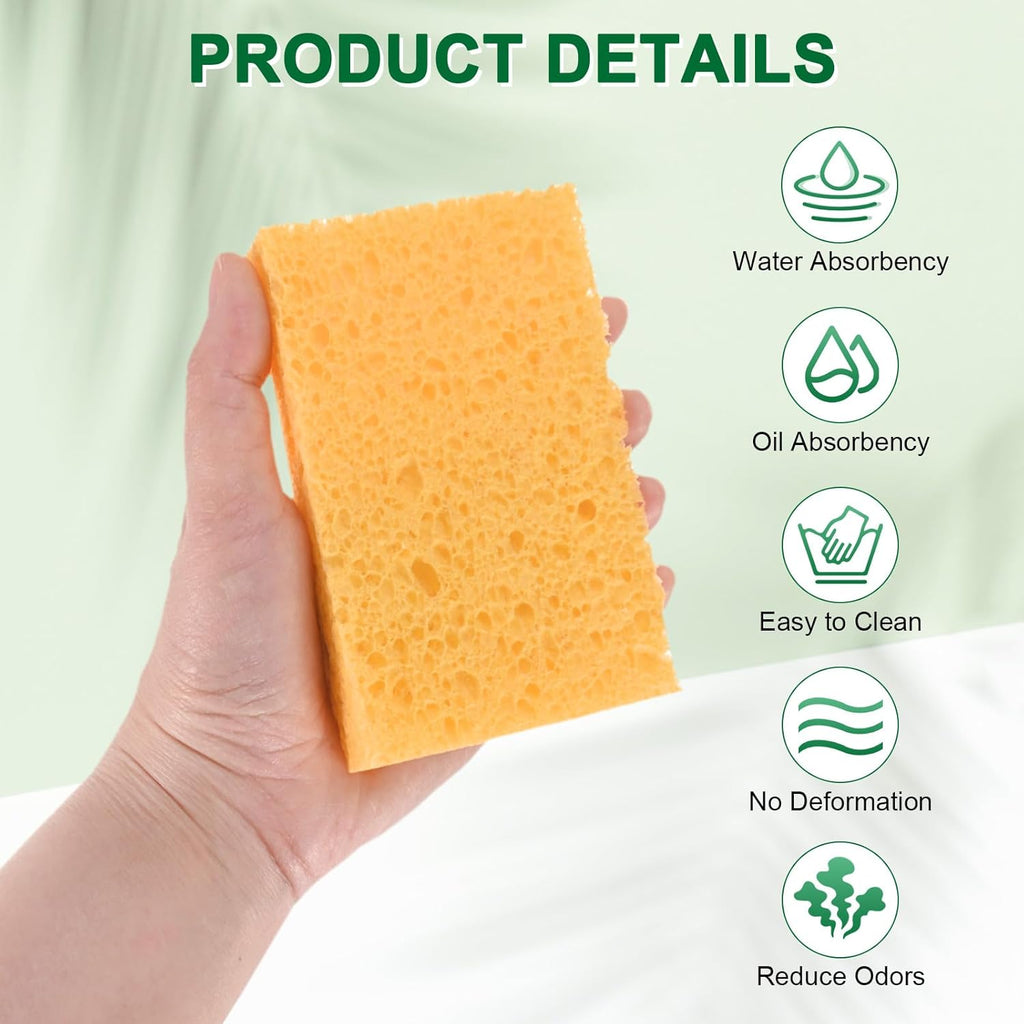 6-Pack Kitchen Sponges, Condense Eco Cellulose Non-Scratch Scrub Heavy Sponge for Kitchen/Household/Bathroom, Clean Tough Messes Dish Scrubber [Beige]