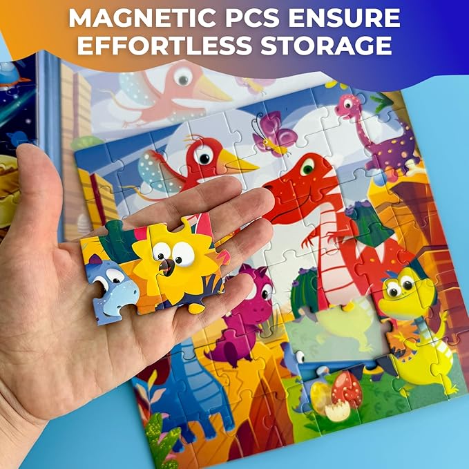 QUOKKA Magnetic Puzzles for Toddlers 4-6 - 2x48 Travel Puzzle Games for Kids Ages 3-5 Years Old - Dinosaur Car Activities Toy for Boys and Girls 2-4 yo - Space Learning Magnet for Road Trip