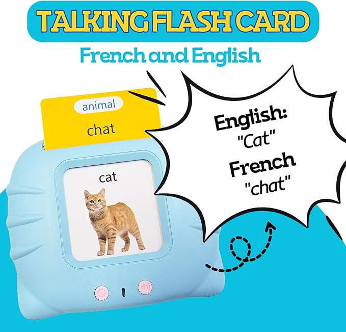 ZEENKIND French & English Talking Flash Cards with 510 Sight Words for Toddlers 3-6 Years Old, Learn French for Kids, Audible Pocket Speech Early Learning Bilingual Flashcard Toys, 255 Cards