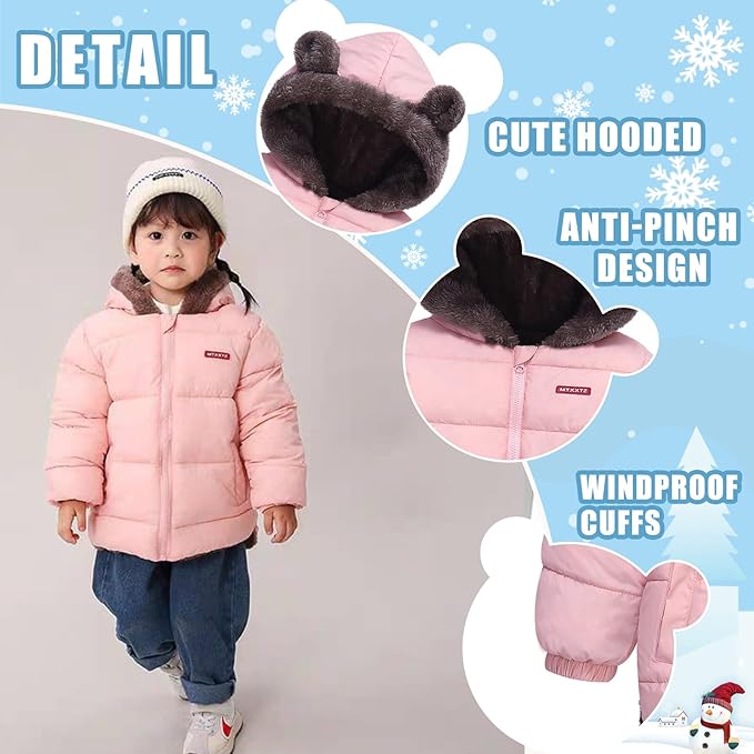 Infant Baby Winter Coat Bear Hooded Jacket Warm Fleece Snowsuit Windproof Outerwear for Toddler Boy Girl 9M-4T
