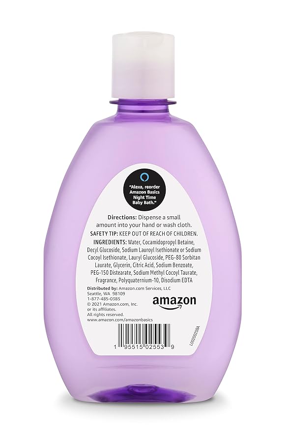 Amazon Basics Hypoallergenic Tear-Free Night-Time Baby Calming Bath, 13.6 Fl Oz (Pack of 4), (Previously Solimo)