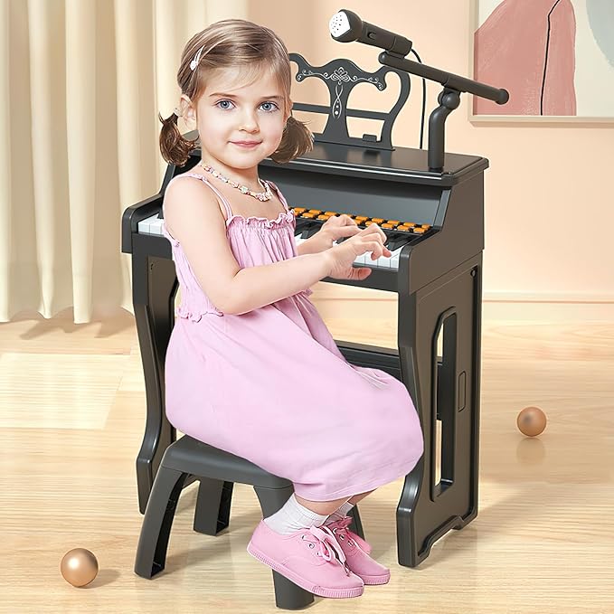 Dollox Keyboard Piano for Kids, Toddler Piano Toys 37 Keys Kid Musical Instruments Electric Keyboard Baby Pianos for Beginners Mini Music Toy with Stool, Birthday Gift for Age 3 4 5 6 Years Old