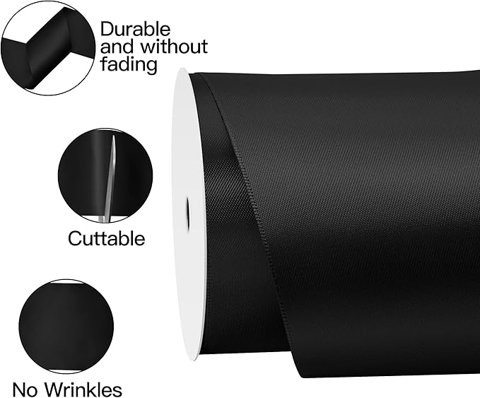 Black Satin Ribbon 4 Inch X 15 Yards Solid Color Double Faced Ribbons Perfect for Crafts Wedding Decor Bow Making Arts Sewing and More