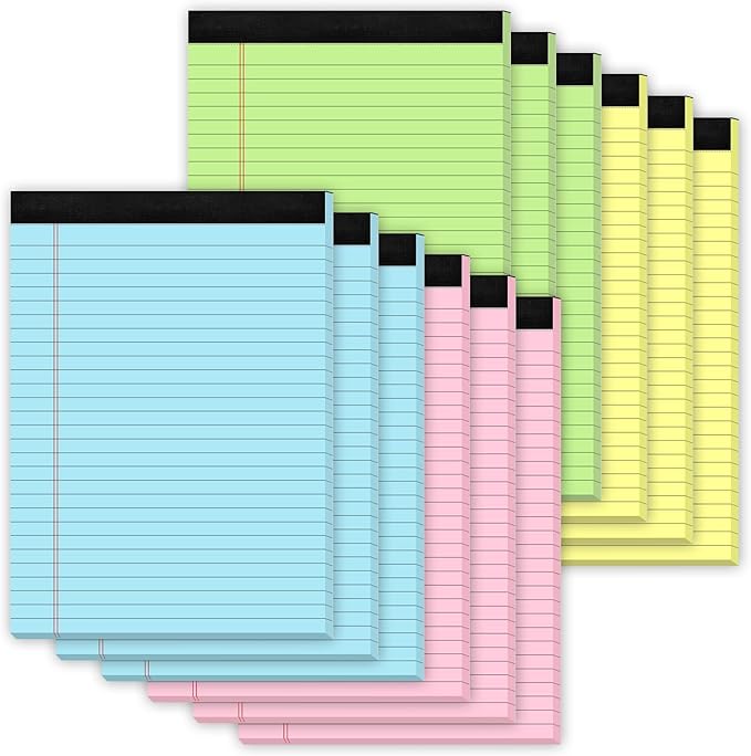 Legal Pads 8.5 x 11 Colored Note Pads, 12 Pack Colored Paper Pads 8.5 x 11 Lined Paper, Pads of Paper 8.5 x 11 Writing Pads, Wide Ruled Notebook Pad 8 1/2 x 11, Legal Notepads 8.5 x 11, 30 Sheets/Pad