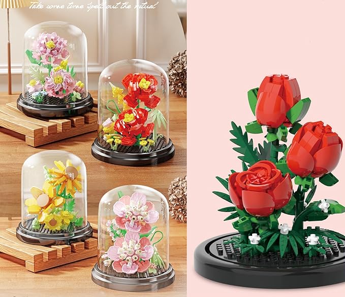 Zen Space Home Bouquets Dust Cover Set Building Toy Creative Assembly Bonsai Tree, Ideal for Valentine's Anniversaries Birthday