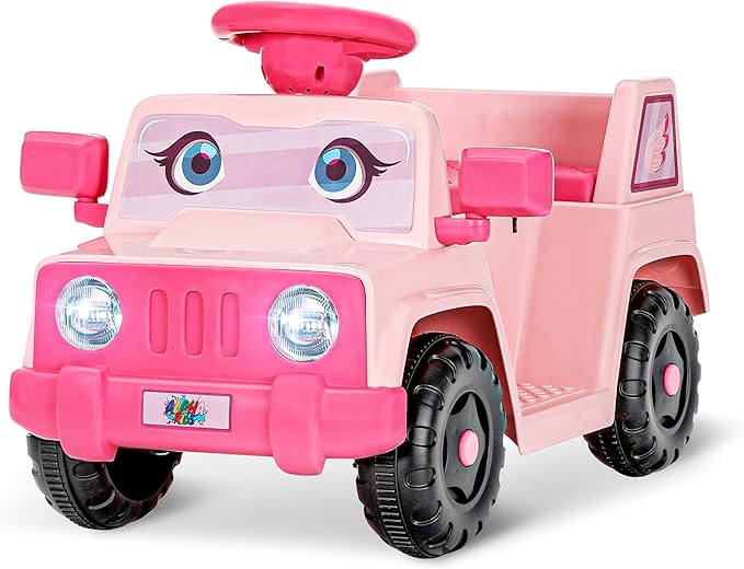 6V Toddler Ride-On Car with Horn LED Front Light Rear Storage and Eyes Theme – Fun & Safe Electric Car for Boys & Girls 18+ Months – Perfect for Little Explorers(Pink Eyes)