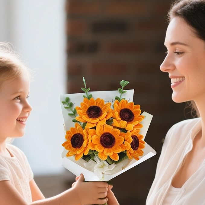 500 Pcs Pipe Cleaners Craft，5 Colors Pipe Cleaners Bulk,Chenille Stems Flowers Craft kit for DIY Handmade Bouquet Wrapping Party Decorations whit Ribbons，Stems,Tape，Stamens, Glue Sticks (Sunflower)