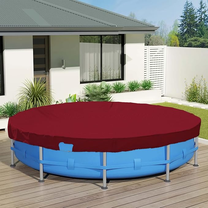 ECOOPTS 7 ft Waterproof Round Polyester Pool Cover for Above Ground Pools, Swimming Pool Cover Protector Winter Safety Cover (Red)