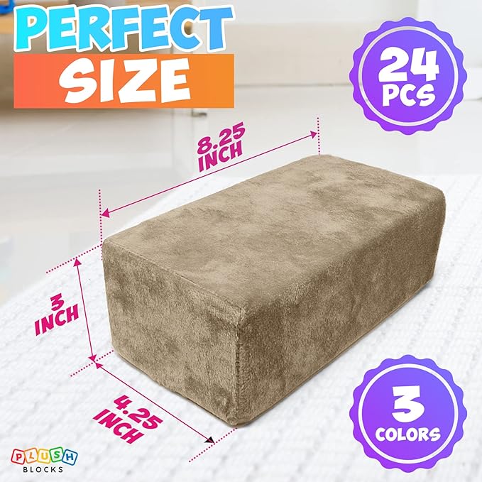 The Original Premium Plush Building Block for Kids - Certified Safe Foam Blocks in Luxuriously Soft Fabric Covers - Set of 24 (Castle Rock)