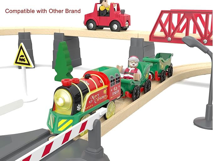 Electric Train Set for Wooden Tracks, Battery Powered Trains Toy with Lights & Sounds for Toddlers, Motorized Train for Kids Compatible with Thomas & Friends, Brio, Chuggington