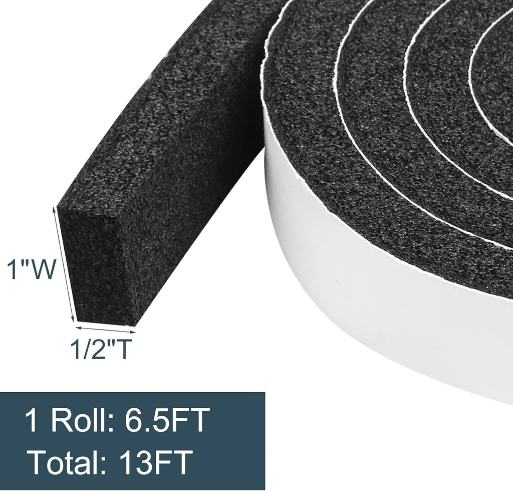 YIJUHOU Weather Stripping Door Seal Window Air Conditoner Insulation Foam Seal Tape Black Open Cell Door Seal Strip (1IN*1/2IN*13FT)