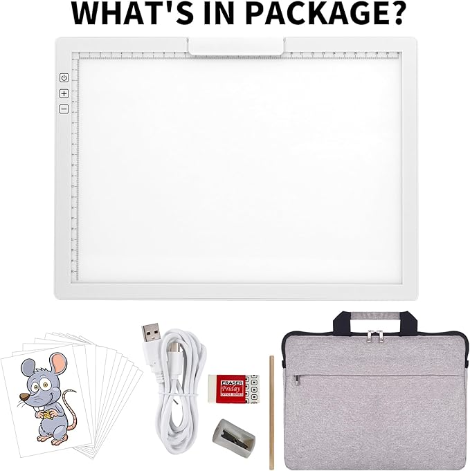 Rechargeable A4 Light Pad with Bag, Innovative Stand and Top Clip, Elice Wireless Bright Light Tracing Board Portable Artcraft Tracer Box for Drawing, Cricut Weeding Vinyl, Diamond Painting (White)