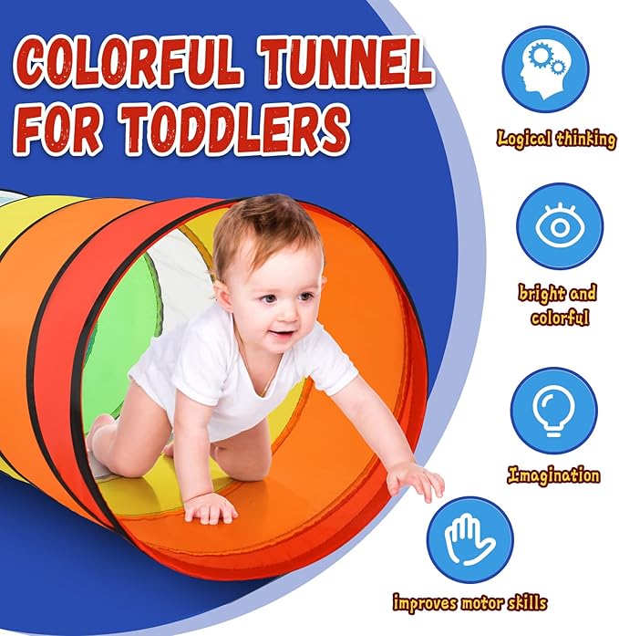 Moncoland Kids Play Tunnel Tent for Toddlers, Pack of 2 Colorful Pop Up Crawl Tunnel Toy for Baby or Pet, Collapsible Gift for Boy and Girl Play Tunnel Indoor and Outdoor Game